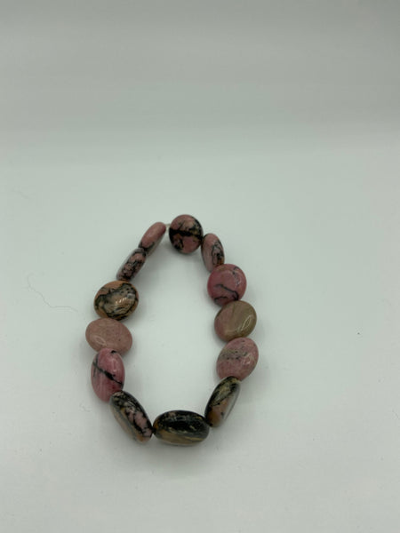 Natural Rodonite Gemstone Disks Beaded Stretch Bracelet