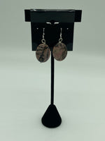Natural Rodonite Gemstone Oval Sterling Silver Dangle Earrings