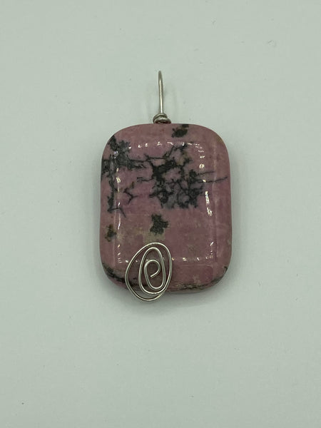 Natural Rodonite Gemstone Carved Rectangle Pendant