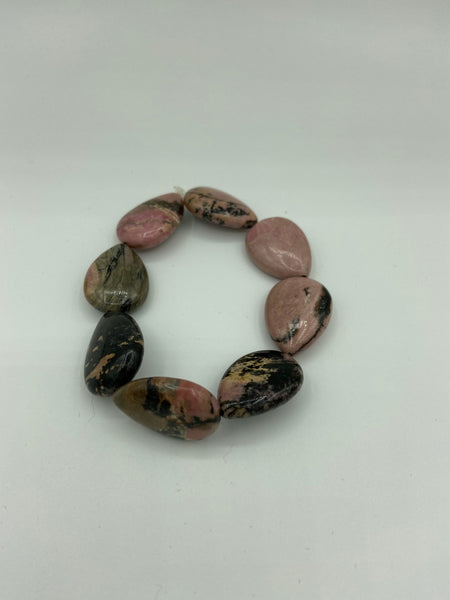 Natural Rodonite Gemstone Teardrops Beaded Stretch Bracelet