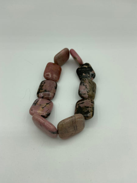 Natural Rodonite Gemstone Rectangles Beaded Stretch Bracelet