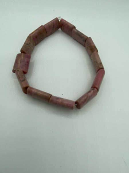 Natural Rodonite Gemstone Puffy Rectangles Beaded Stretch Bracelet