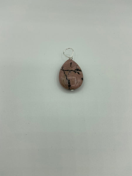 Natural Rodonite Gemstone Dainty Puffed Teardrop Pendant