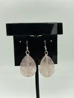 Natural Rose Quartz Gemstone Teardrop Sterling Silver Dangle Earrings