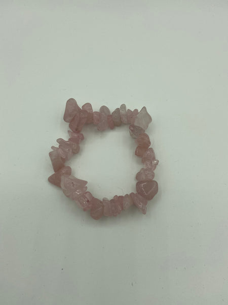 Natural Rose Quartz Gemstone Large Chips Beaded Stretch Bracelet