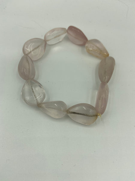 Natural Rose Quartz Gemstone Puffed Teardrops Beaded Stretch Bracelet