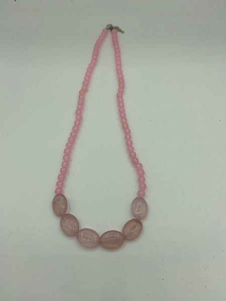 Natural Rose Quartz Gemstone Round and Oval Adjustable Beaded Necklace