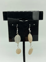 Natural Rose Quartz Gemstone Ovals Beaded Sterling Silver Dangle Earrings