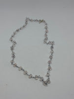 Natural Rose Quartz Gemstone Rondelle and Silvertone Beaded Link Necklace