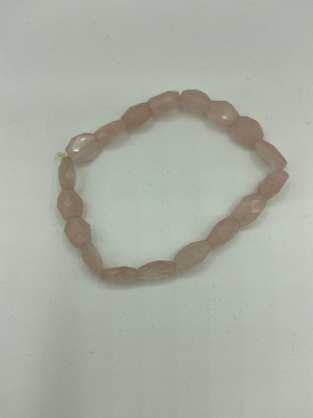 Natural Rose Quartz Gemstone Dainty Faceted Ovals Beaded Stretch Bracelet