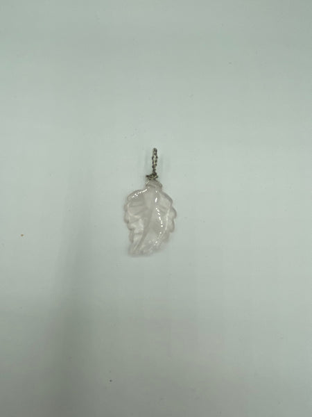 Natural Rose Quartz Gemstone Dainty Carved Leaf Pendant