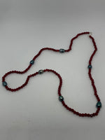 Natural Ruby and Peacock Pearl Gemstone Long Beaded Necklace