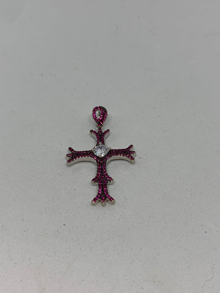 Natural Ruby and White Topaz Gemstone Cross Sterling Silver Pendant