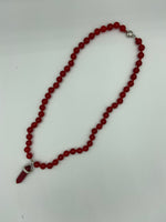 Natural Ruby Gemstone Round Beaded Necklace with Point Pendant