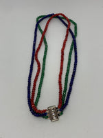 Natural Ruby Emerald and Sapphire Gemstone Rondelles Beaded 3 Strand Necklace