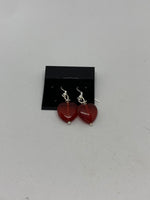 Natural Ruby Gemstone Puffed Heart Sterling Silver Dangle Earrings