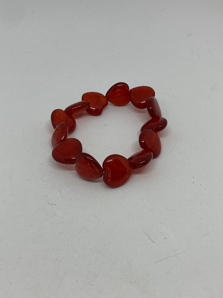 Natural Ruby Gemstone Puffed Hearts Beaded Stretch Bracelet