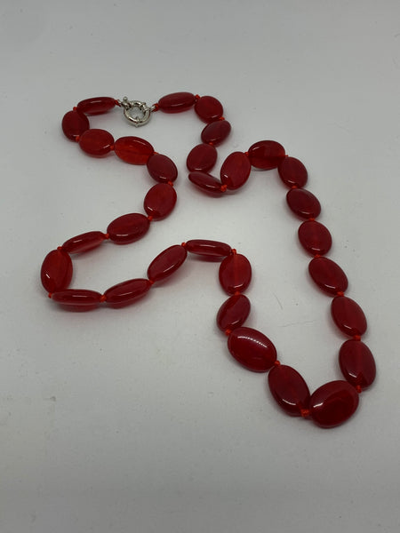 Natural Ruby Gemstone Puffy Ovals Long Beaded Necklace