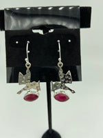 Natural Ruby Gemstone Marquise Sterling Silver Bird Dangle Earrings