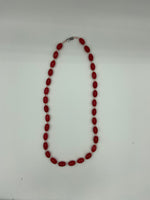 Natural Ruby Gemstone Rice and Clear Beaded Necklace