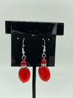 Natural Ruby Gemstone Round and Oval Beaded Sterling Silver Dangle Earrings