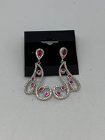 Natural Ruby Gemstone ornate Teardrop and Rounds Dangle Sterling Silver Earrings