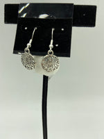 Silvertone Sand Dollar Charm Dangle Earrings with Sterling Silver Hooks