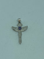 Natural Sapphire Gemstone Sterling Silver Cross Pendant