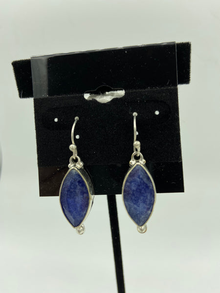 Natural Sapphire Gemstone Marquise Sterling Silver Dangle Earrings