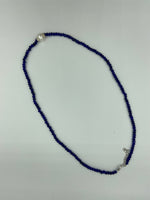 Natural Sapphire Gemstone Faceted Rondelle and Pearl Beaded Adjustable Necklace