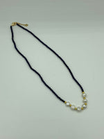 Natural Pearl and Sapphire Gemstone Dainty Beaded Adjustable Necklace
