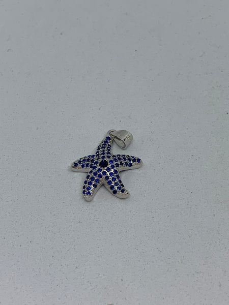 Natural Blue Sapphire Gemstone Sterling Silver Starfish Pendant