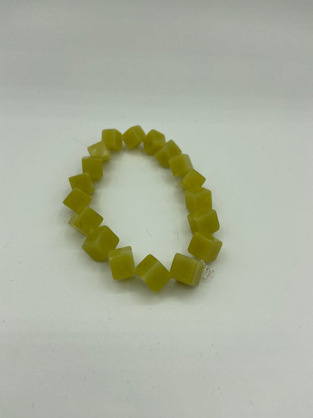 Natural Serpentine Gemstone Cubes Beaded Stretch Bracelet