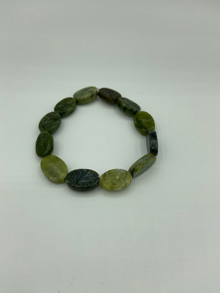 Natural Serpentine Gemstone Flat Ovals Beaded Stretch Bracelet