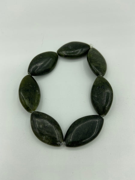 Natural Serpentine Gemstone Pointed Ovals Beaded Stretch Bracelet