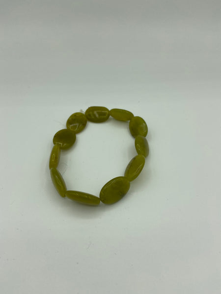 Natural Serpentine Gemstone Pointed Oval Beaded Stretch Bracelet