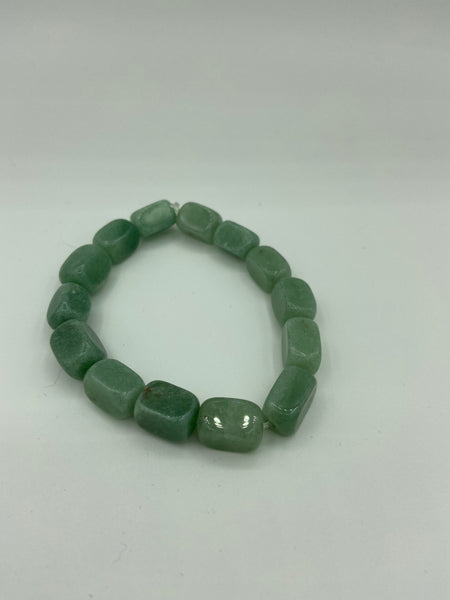 Natural Serpentine Gemstone Rounded Cubes Beaded Stretch Bracelet