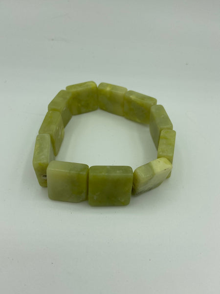 Natural Serpentine Gemstone Small Flat Squares Beaded Stretch Bracelet