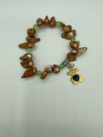 Bronze Baroque Pearl and Glass Beaded Teddy Bear Stretch Charm Bracelet