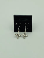 Silvertone Airplane Charm Dangle Earrings with Sterling Silver Hooks