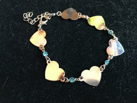 Silver Tone and Blue Crystals Adjustable Heart Link Bracelet