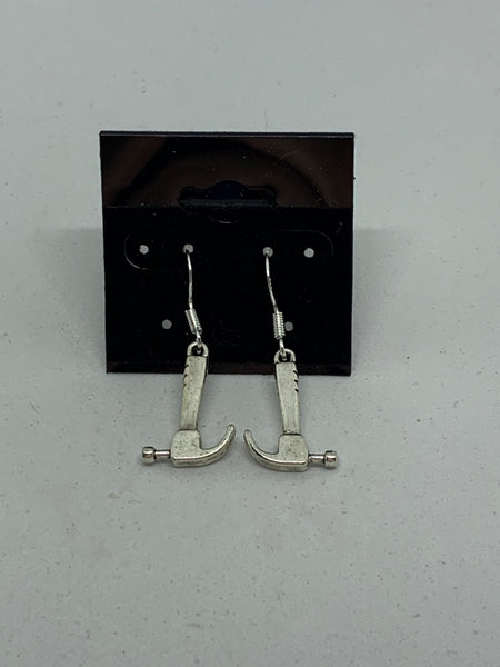Silvertone Hammer Charm Dangle Earrings with Sterling Silver Hooks