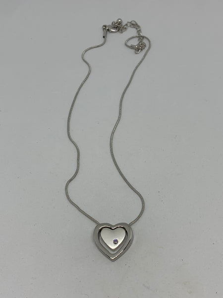 Silver Heart Pendant with Swarovsky Crystal on Adjustable Necklace