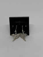 Silvertone Hummingbird Charm Dangle Earrings with Sterling Silver Hooks