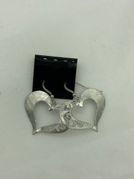 Silver Tone Dainty Open Heart Dangle Earrings