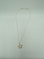 Silver Tone and Clear CZ Star Pendant on Adjustable Chain Necklace