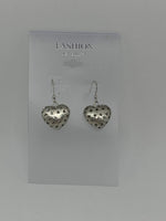 Silvertone Puffed Heart with Cutout Dangle Earrings