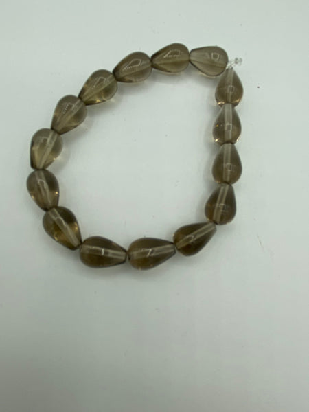 Natural Smoky Quartz Gemstone Teardrops Beaded Stretch Bracelet