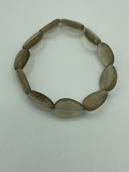 Natural Smoky Quartz Gemstone Flat Teardrops Beaded Stretch Bracelet