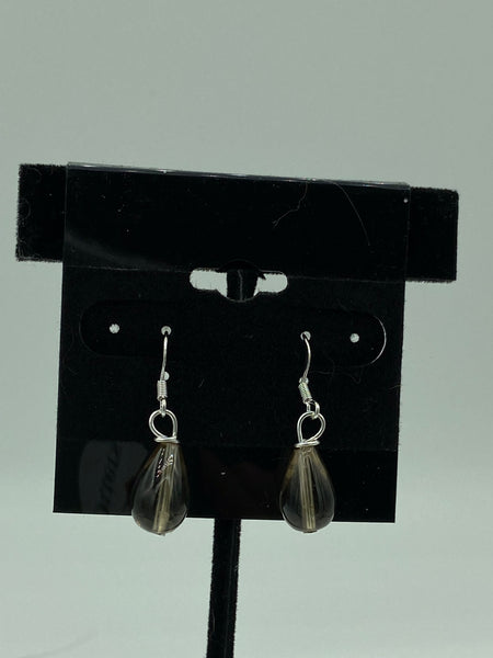 Natural Smoky Quartz Gemstone Teardrops Beaded Sterling Silver Dangle Earrings